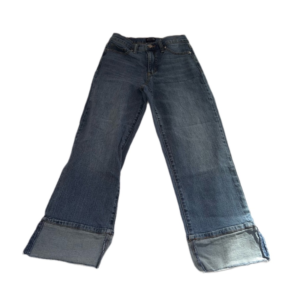 Scoop Benton High Rise Wide Leg Cuffed Ankle Jeans Medium Wash Size 0